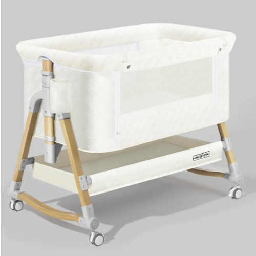 HARPPA Cuddly | 3-in-1 Baby Bassinet Bedside Sleeper with Mattress | Safest Co-Sleeping Crib for Newborns & Infants, Non-Toxic Wooden Bassinet that Attaches to Bed, Portable Design with Wheels for Easy Bedside Access, Ideal for Cosleeping & Small Spaces,