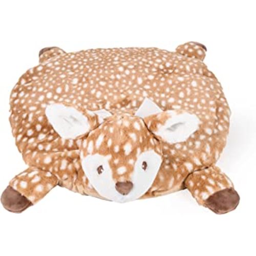 Bearington Baby Lil’ Willow Tummy Time Mat, 30 x 30 Inch Fawn Plush Stuffed Animal Blanket, Woodland Nursery Décor