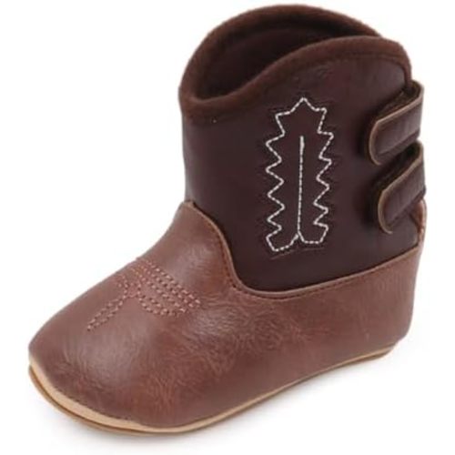 Kuner Baby Girls Boys Western Boots Cowboy Bootie Soft Sole Non-Slip Crib Shoes for Infant Toddler