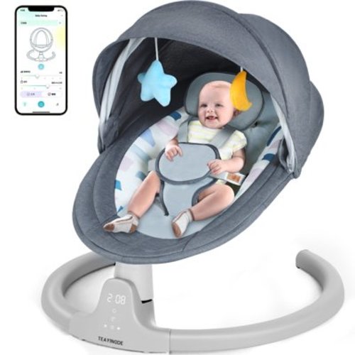 TEAYINGDE Baby Swing for Infants - APP Remote Bluetooth Control, 5 Speed Settings, 10 Lullabies, USB Plug (Blue)
