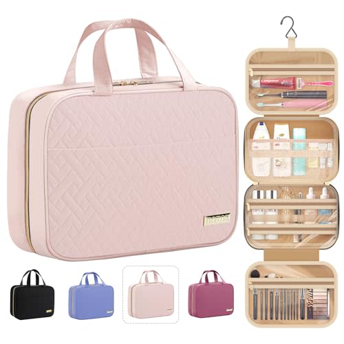 HOTOR Hanging Travel Toiletry Bag Women Men Essentials Pale Pink | Big Compartment, Waterproof Travel Accessories, Makeup Organizer Cosmetic Bag for Cruise, Gift, Road Trip, Vacation, Large