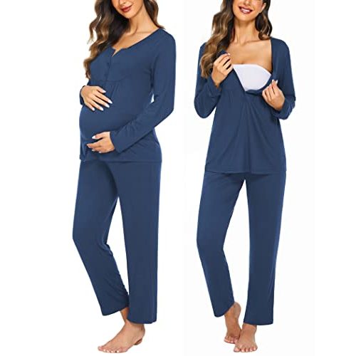 Ekouaer Maternity Nursing Pajama Sets Labor Delivery Pjs Long Sleeve Breastfeeding Pajamas Pregnancy Sleepwear Set