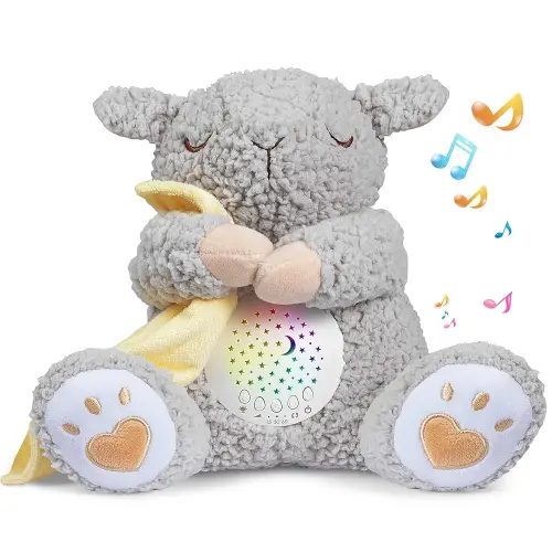 BEREST Baby White Noise Machine, Mom's Heartbeat Lullabies Dreamy Sheep Sleep Soother, Nursery Decor Night Light Projector, Toddler Crib Sleeping Aid, Baby Shower Gifts Portable Stuffed Toy