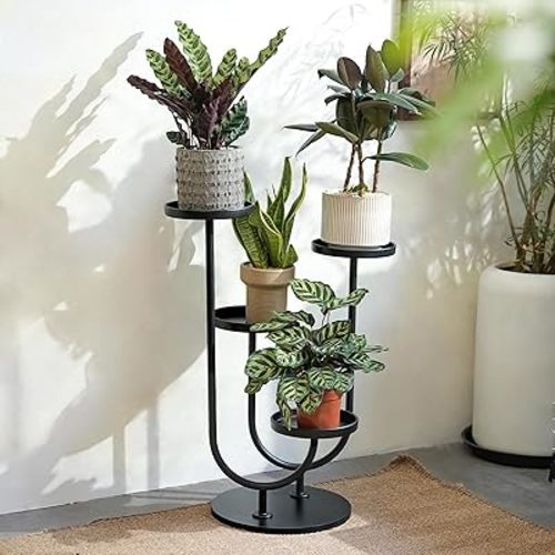 Bamworld Upgraded Tall Plant Stand Indoor Corner Plant Stand for Indoor Plants 4 Pots Black Planter Stand for Plants Display Living Room Bedroom Decor(Black)