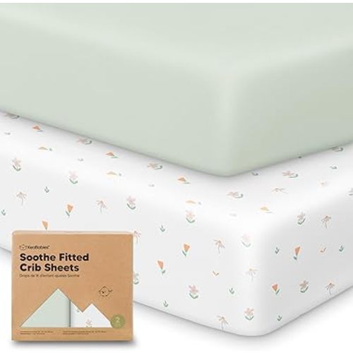 KeaBabies 2-Pack Organic Crib Sheets for Boys, Girls - 52x28 Fitted Crib Mattress Sheet Neutral, Breathable Jersey Cotton Cover for Baby Bed, Toddler Mattress, Soft & Cute Prints (Wildflowers)