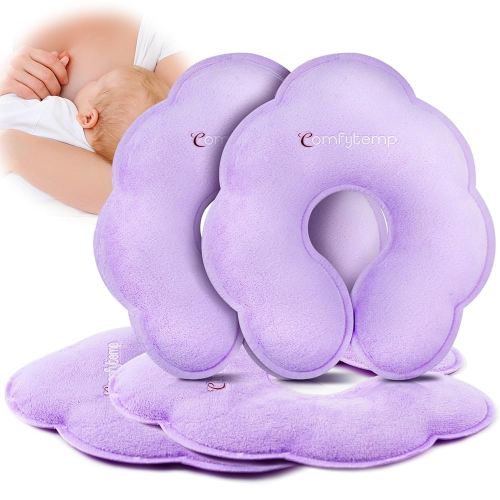 Comfytemp Breastfeeding Therapy Packs, 4-Pack Larger Dual-Sided Hot & Cold Breast Gel Ice Pads, FSA HSA Eligible, Reusable Postpartum Essentials for Pain Relief, Mastitis, Engorgement, New Mom Gifts