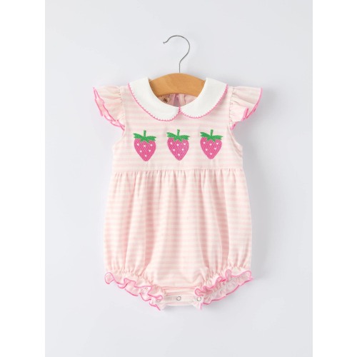 Sweet Strawberry Smocked Bubble | Baby Girl Boutique Romper - Palmetto Kids Boutique