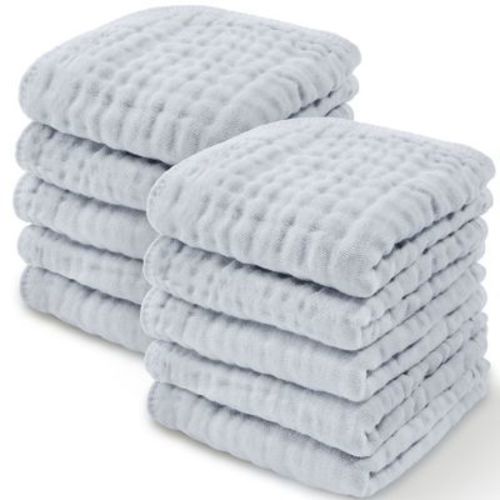 Baby Washcloths Muslin Cotton, Large 10”x10” By Comfy Cubs (sand, Pack Of 10)
