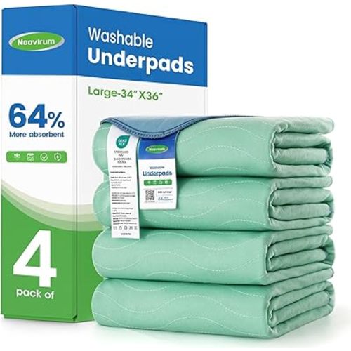 Noovirum™ Reusable Incontinence Bed Pads, 18x24 Inch (4 Pack) - Small Washable Waterproof Underpads for Chair, Wheelchair, Pet Crate