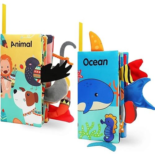 BARMACO Baby Soft Books, Touch and Feel Crinkle Cloth Books for Babies, Infants & Toddlers, Learning Toys Gifts for Boys & Girls, Early Development Interactive Sensory Toys, Ocean Animal Tails Books