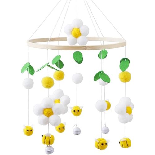 Baby Crib Mobile, Animal Mobile for Crib, Crib Mobile for Boys and Girls, Boho Nursery Decor, Baby Bedroom Hanging Decor, Yellow Bee