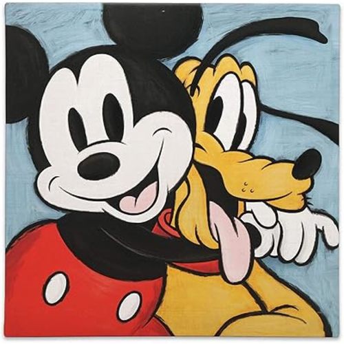 Open Road Brands Disney Mickey Mouse and Pluto Gallery Wrapped Canvas Wall Decor - Large Mickey Mouse Wall Art for Home Decorating
