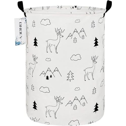 Round Fabric Storage Bin,Decorative Basket,Organizer Basket with Handles,for Clothes Storage,books and sundries(Forest deer), 19.7inch(H) x 15.7inch(D)