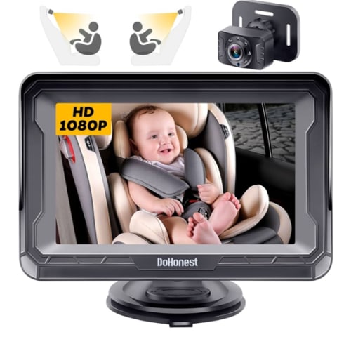 DoHonest Baby Car Camera HD 1080P - Rear-Facing Car Baby Monitor with Night Vision, Adjustable View Angle, Easy Setup, Anti-Glare Display, Safety for Kids & Infants