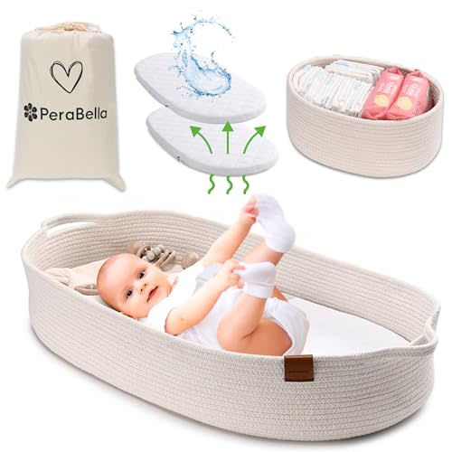 Baby Changing Basket for Baby Dresser, Moses Basket for Babies, Cotton Rope Diaper Changing Basket, Unisex Baby Moses Basket, Foam Diaper Changing Pad for Dresser, Changing Table Topper for Dresser