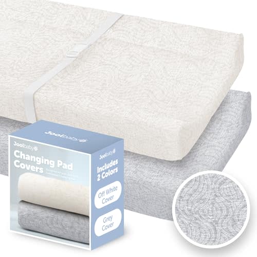 Jool Baby Changing Pad Covers 2 Pack– Soft & Comfortable, Fits Most Standard Diaper Changing Pads (Off-White & Gray - Wave)