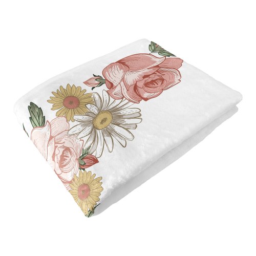 Vintage Floral Boho Collection Girl Baby Monthly Milestone Blanket - Blush Pink Yellow Green Shabby Chic Rose Flower Farmhouse