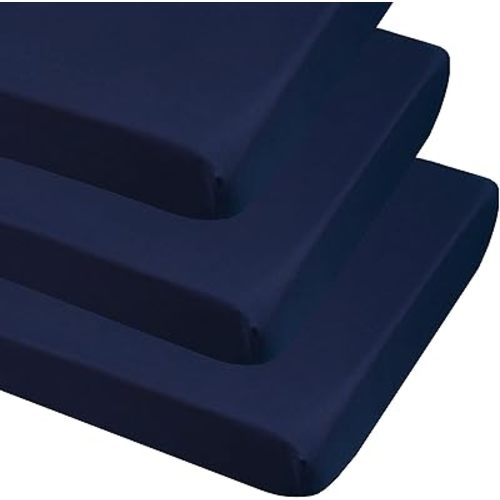 CaSaJa 3-Pack Fitted Crib Sheets Set for Baby Boys, Extra Soft Breathable 9" Deep Mattress Sheet for Standard Toddler Bed 28x52, Cozy Washable Microfiber Nursery Sheets, Navy Blue