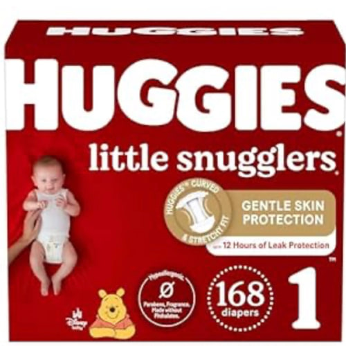 Huggies Size 1 Diapers, Little Snugglers Newborn Diapers, Size 1 (8-14 lbs), 168 Count