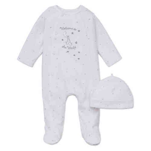 Little Me® Newborn 2-Piece "Welcome to the World" Footie and Hat Set in White