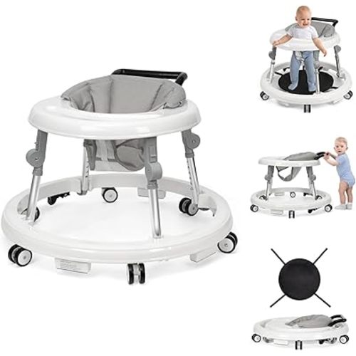 Baby Walker Foldable with 9 Adjustable Heights, Baby Walker with Wheels Portable, Infant Toddler Walker for Baby Boy Girls 6-18 Months