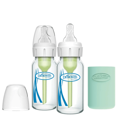 4o Dr. Brown's Natural Flow Anti-Colic Options+ Narrow Glass Baby Bottle with Silicone Sleeve, 2-Pack
