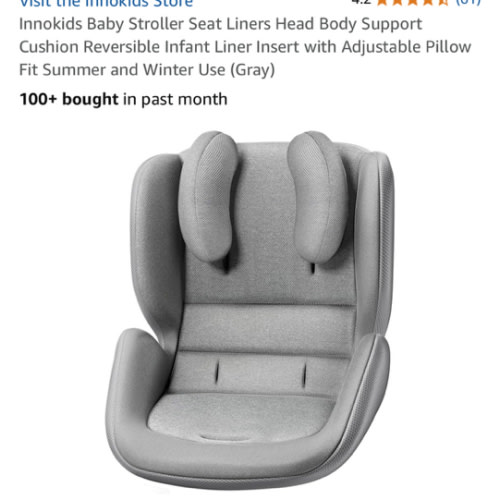 Innokids Baby Stroller Seat Liners Head Body Support Cushion Reversible Infant Liner Insert with Adjustable Pillow Fit Summer and Winter Use (Gray)