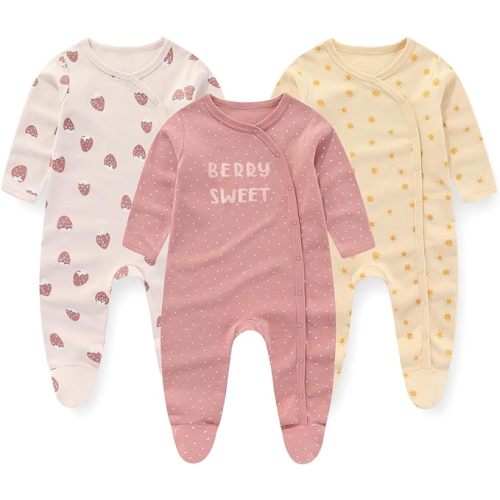 Unisex Baby Boy Girl Footies Rompers Cotton Long Sleeve 3 Pack Infant Jumpsuits 0-12Months Babies' Outfits - 0-3months - Color 02