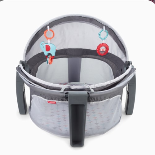 Fisher-Price Portable Bassinet On-The-Go Baby Dome, Travel Play Space with Developmental Newborn Toys & Canopy, Arrows Away
