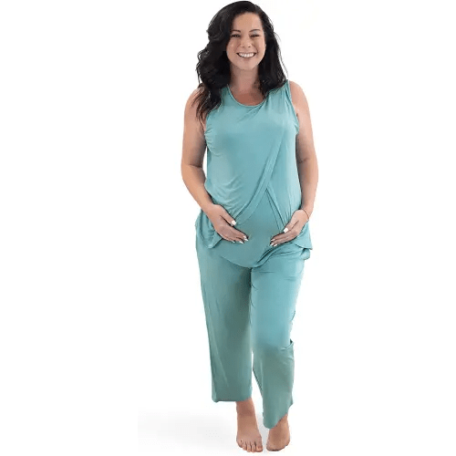 Kindred Bravely Tulip Hem Maternity & Nursing Pajamas | Nursing Pajama Set - Small - Aqua