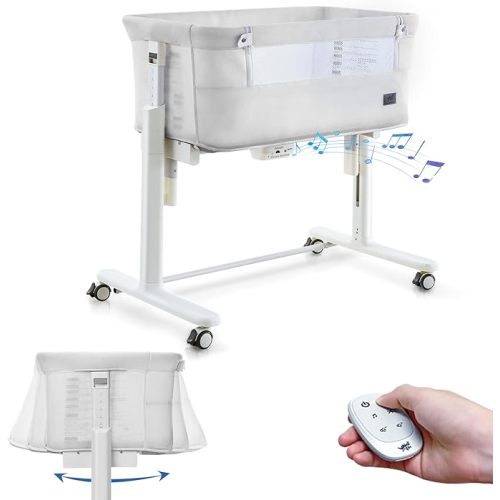 Self Rocking Bassinet, Electric Rocking Bassinet for Baby, White | 3 Rocking Speeds, 8 Music, Remote Control,5 Heights Adjustable, 360° Universal wheels, Suitable for 0-6 months(20 lbs)