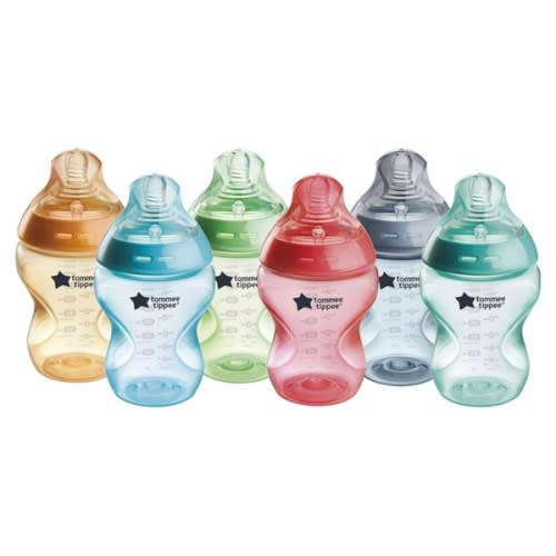 Tommee Tippee Natural Start Anti-Colic 9 oz BPA Free Baby Bottles, 0+ Months, Slow Flow Breast-Like Nipple, Self Sterilizing, Designed for Seamless Transition Between Bottle & Breast, Fiesta,Pack of 6