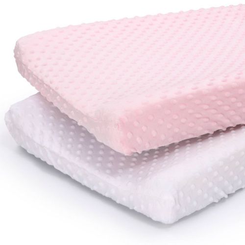 The Peanutshell Minky Dot Solid Changing Pad Covers - Pink/white 2pk