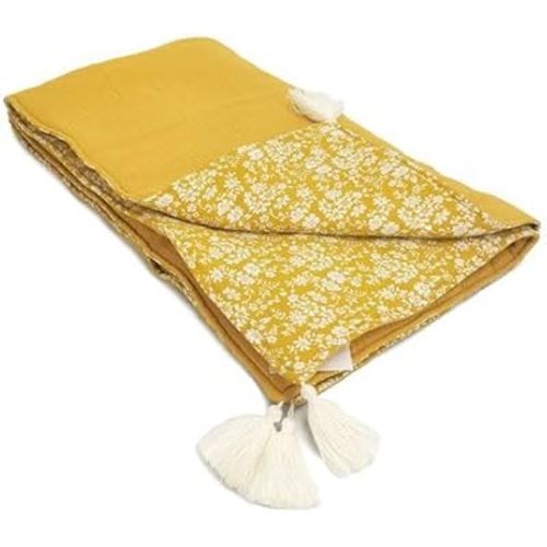 MON AMI ‘Marigold’ Cotton Muslin Blanket – 40x24”, Reversible Summer Muslin Quilt for Toddler, Cotton Blanket for Crib/Stroller/Tummy-Time