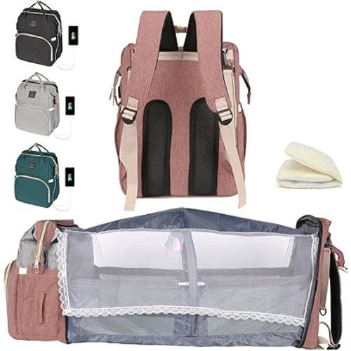 Baby Diaper Bag Backpack with Changing Station, Baby Registry Search Shower Gifts, Baby Bags for Boy Girl, New Mom Gifts for Women, Large Capacity, USB Port, Pink