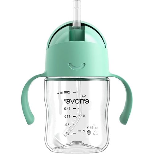 Evorie Tritan Weighted Straw Sippy Cup with Handles for Baby and Toddlers, Spill Proof Baby Water Bottle with Straw for 6 months and up, 7 Oz, Infant Training Water Bottle (Mint)