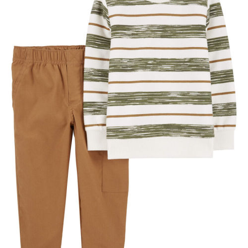 Green/White/Khaki Baby 2-Piece Striped French Terry Tee & Pull-On Canvas Pant Set | Carter’s Oshkosh Canada