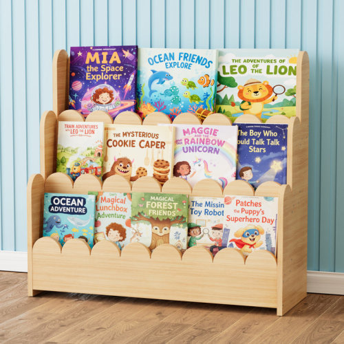 Tooloton 3-Tier Scalloped Bookshelf, Wooden Book Shelf Organizer and Display Furniture for Rooms, Playroom, Nursery, or Classroom | Wayfair