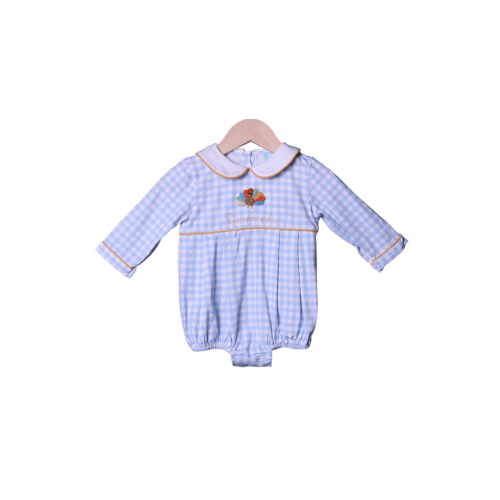 French Knot Blue Gingham Give Thanks Turkey Bubble