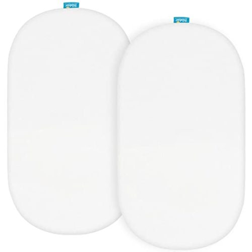 100% Cotton Bassinet Sheets Compatible with SNOO Smart, Regalo, Safety 1st, ANGELBLISS 3 in 1 Rocking and Chicco LullaGo Portable Sleeper Bassinet, 2 Pack, Ultra Soft Bassinet Sheet, White - for SNOO Smart/Regalo/Chicco/Safety 1st