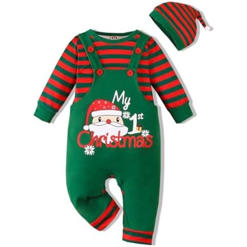 VINUOKER Baby Boy My First Christmas Outfits,Infant Boy 3pcs Christmas Clothes Set Overall pant set