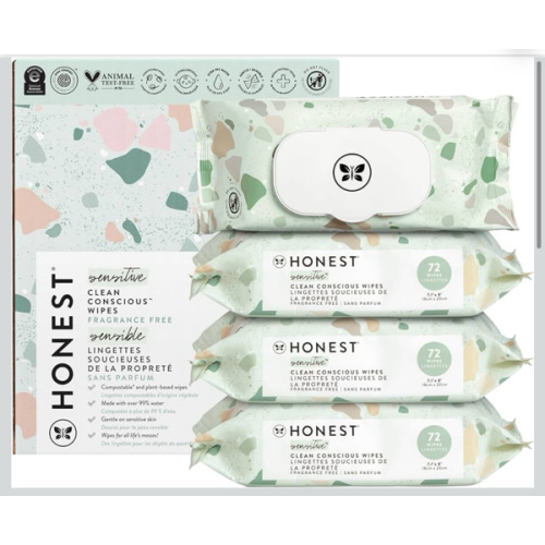 The Honest Company 99% Water Friendly Compostable Plant-Based Hypoallergenic EWG Verified Baby Cleansing Wipes Geo Mood 288 count