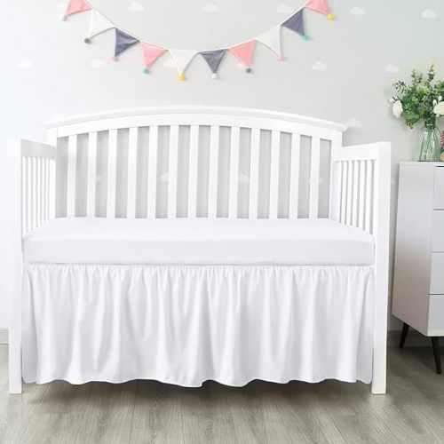 Dust Ruffle Crib Skirt, 100% Egyptian Cotton 800 Thread Count, Mini Crib Size (24" x 38"+10") Inch Drop Toddler Bed Skirt for Baby Boys or Girls - White Solid