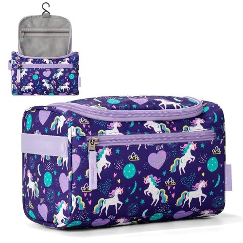 Kids Toiletry Bag for Girls, Travel Hanging Waterproof Cute Toiletry Bag for Teens Girls Christmas Gifts, Purple