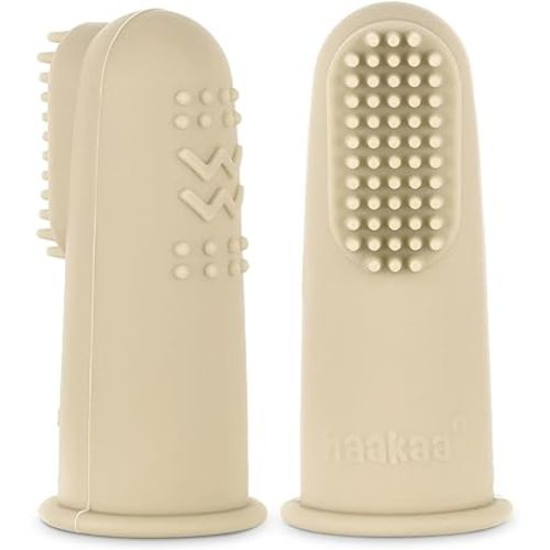 haakaa Baby First Toothbrush, Silicone Baby Finger Toothbrush Oral Care for Infants, Babies&Toddlers&Kids Tooth Care, Soft Food Grade Silicone, 0 Months+, 2 Pack, Cream