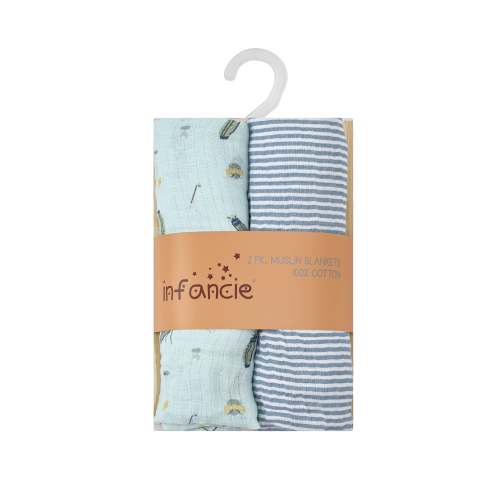 Infancie 2-pack Baby Muslin Blanket Blue Stripe/green It5234 One