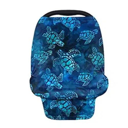 Underwater Sea Turtle Printing Nursing Cover Baby Stroller Carseat Canopy,Premium Elastic Car Seat Covers for Babies Kids,Blue Mother Breastfeeding Scarf
