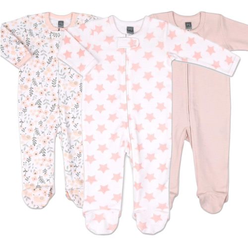 The Peanutshell Baby Sleepers for Girls Set of 3 - Soft Cotton Footed Pajamas for Newborns, Infants & Toddlers - Flower