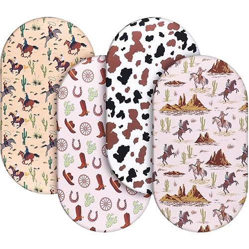 4 Pcs Western Crib Sheets for Boys 32 x 16 x 3 Inches Cowboy Crib Sheets Set for Standard Bed and Toddler Mattresses, Rectangle Soft Breathable West Jockey Print Newborn Bedding for Girl Boys