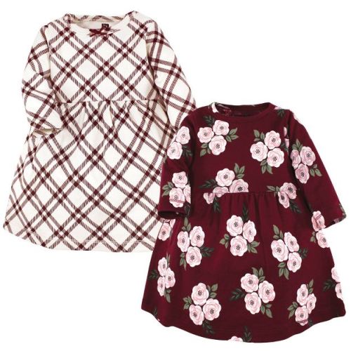 Hudson Baby Girl Cotton Dresses, Red Burgundy Floral